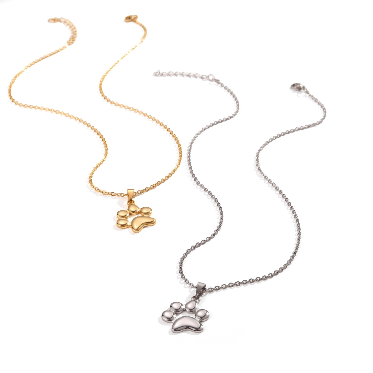 个性化不锈钢可爱宠物名字刻字狗爪印吊坠项链
