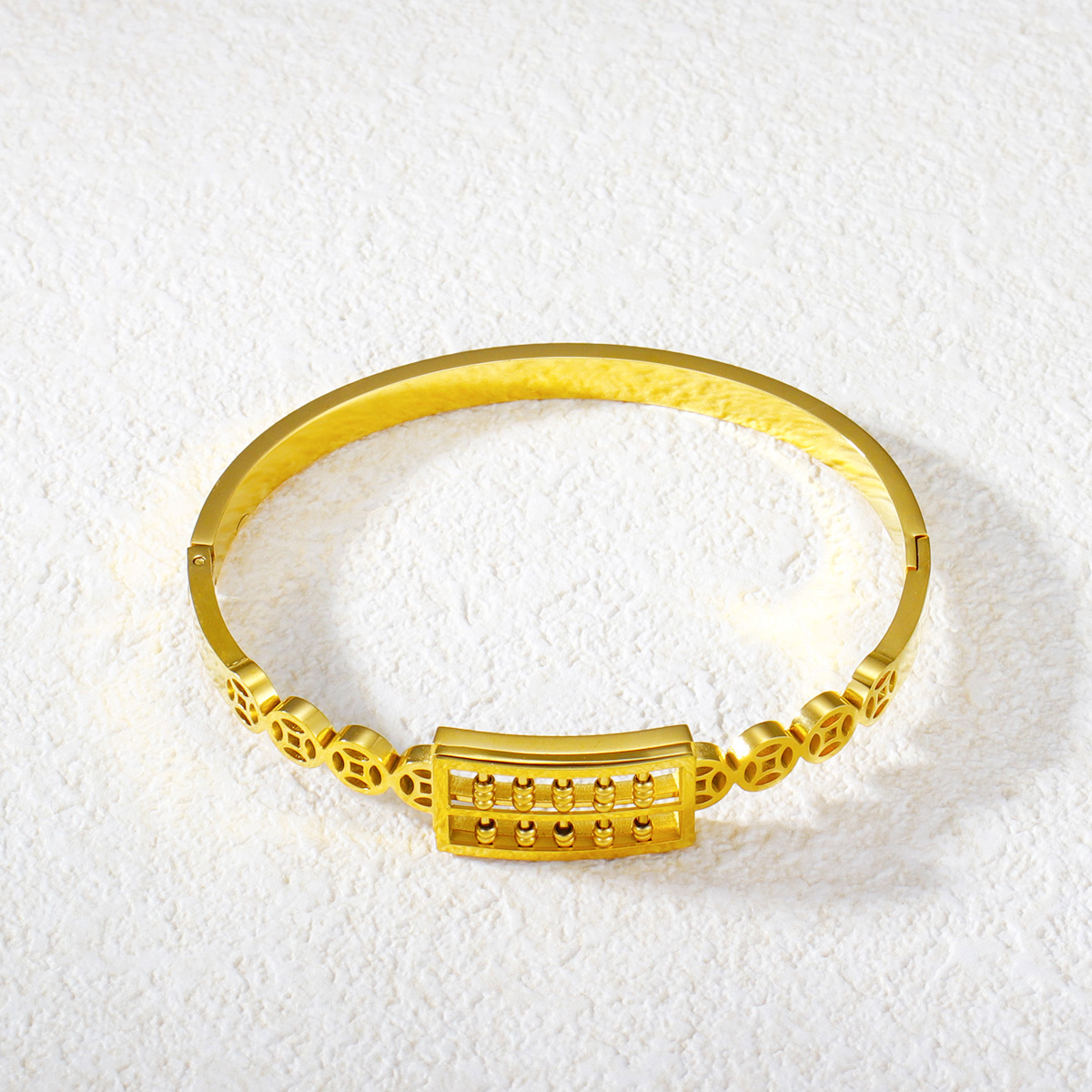 批发时尚首饰镀金钛钢可调节算盘装饰手镯