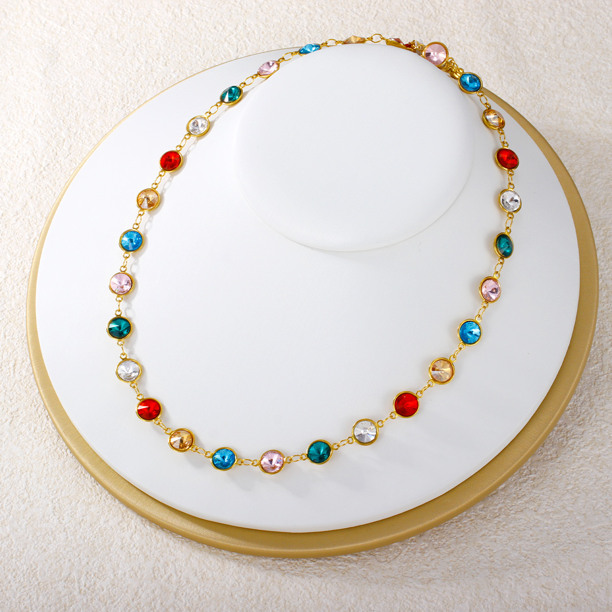 心形圆形水滴形彩色锆石不锈钢项链