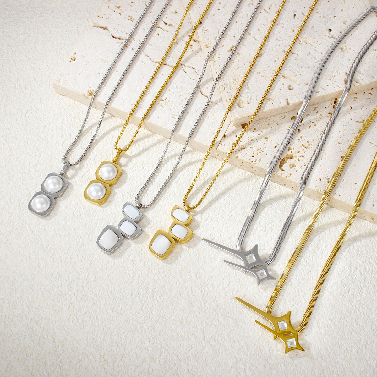 批定制时尚贝壳不锈钢18K镀金项链