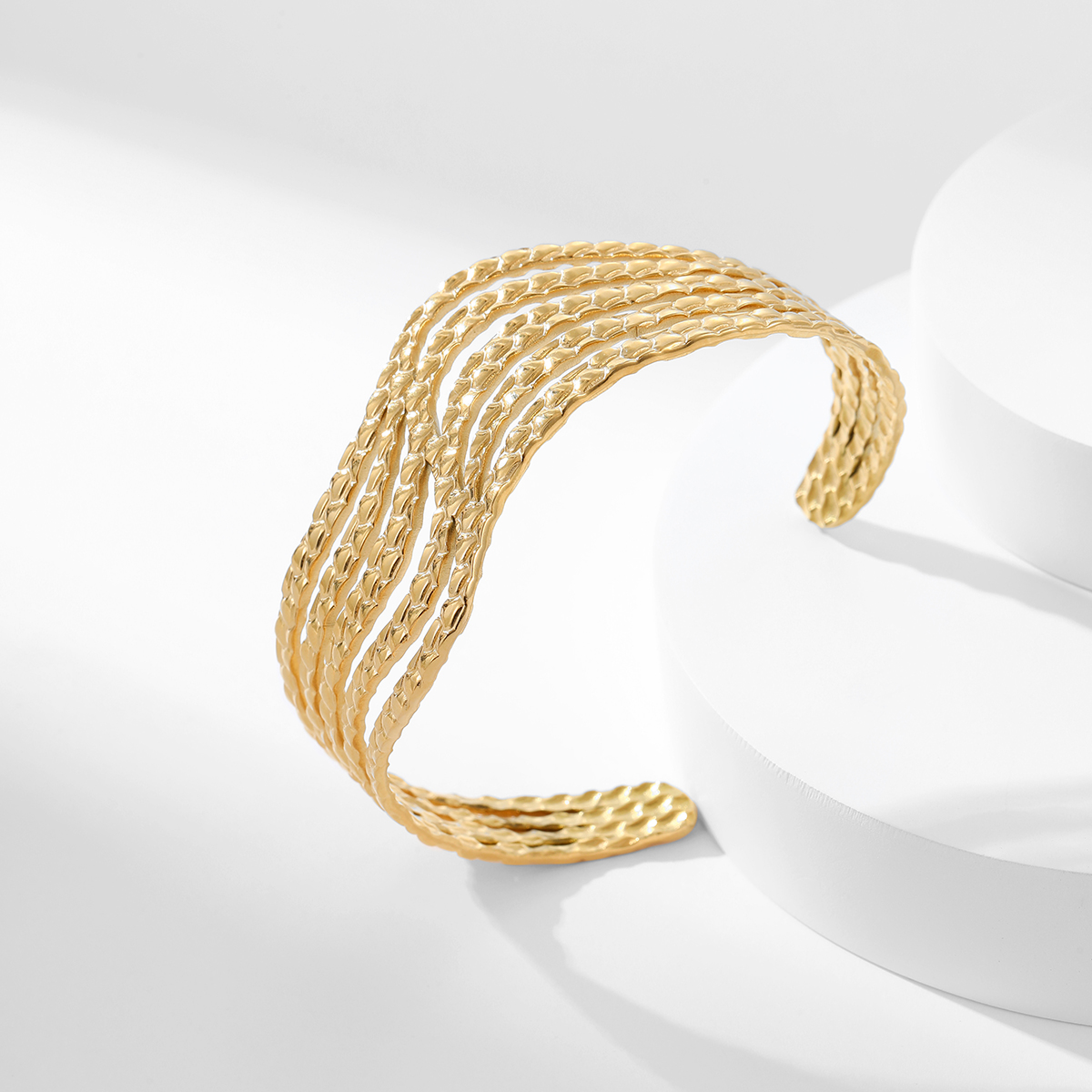 18K镀金几何手镯，女士时尚饰品