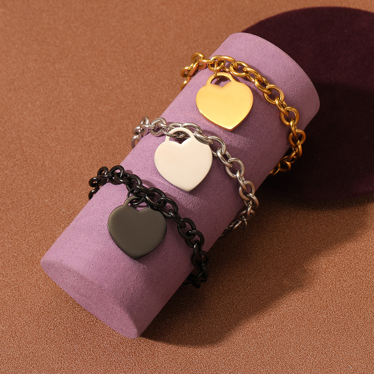 不锈钢银色情侣爱心吊坠手链