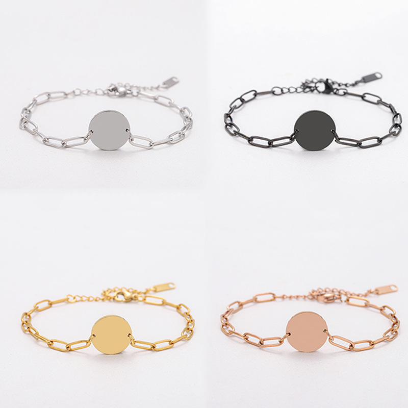 畅销空白纪念不锈钢双孔圆形回形针链手链